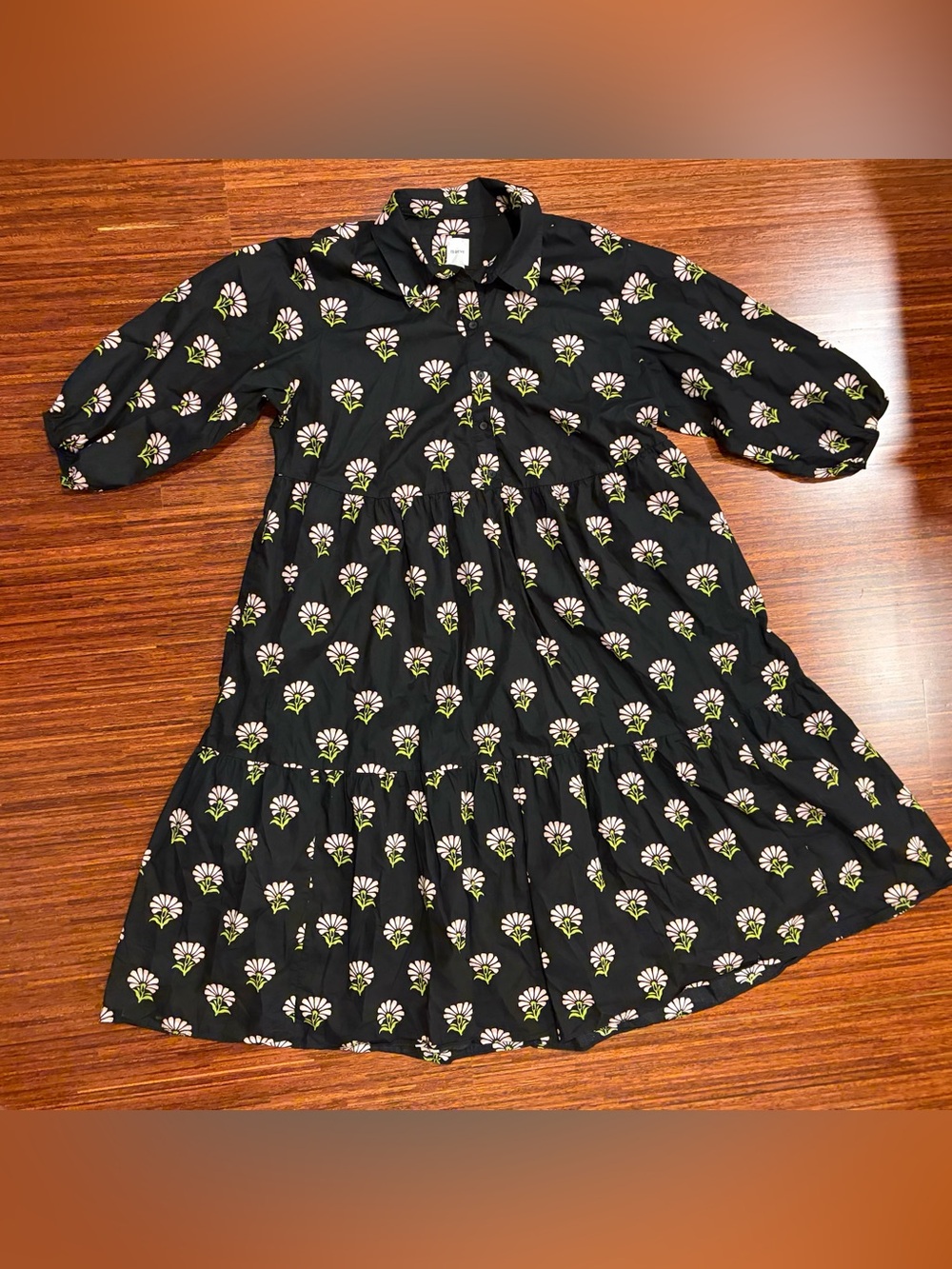 Anthropologie Maeve Bettina Black Floral Midi Shirt Dress 2X